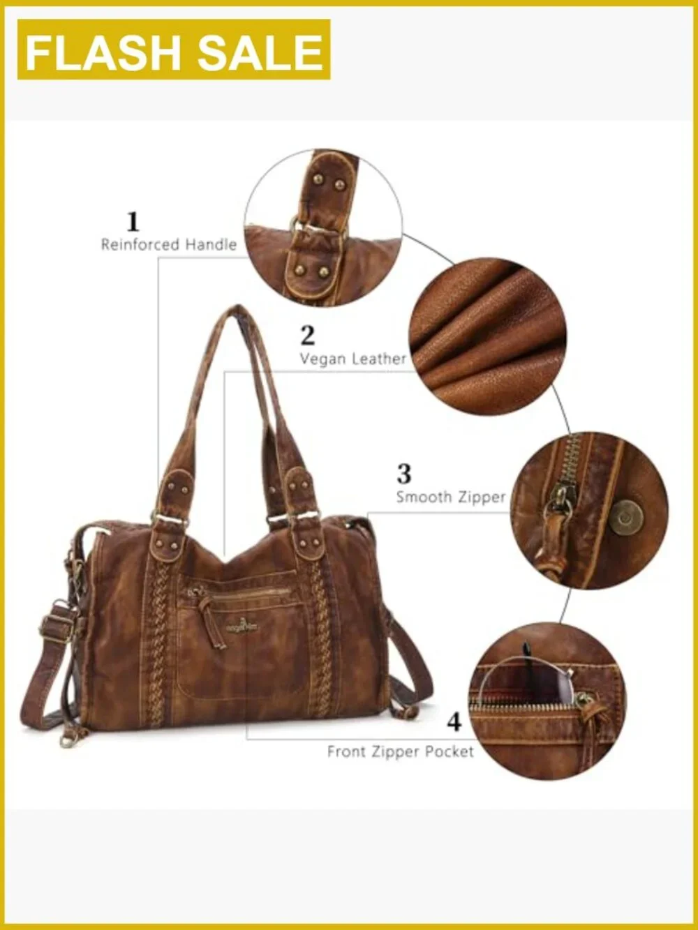Vegan Leather Hobo Satchel Handbag Large Tote Shoulder Bag with Pockets